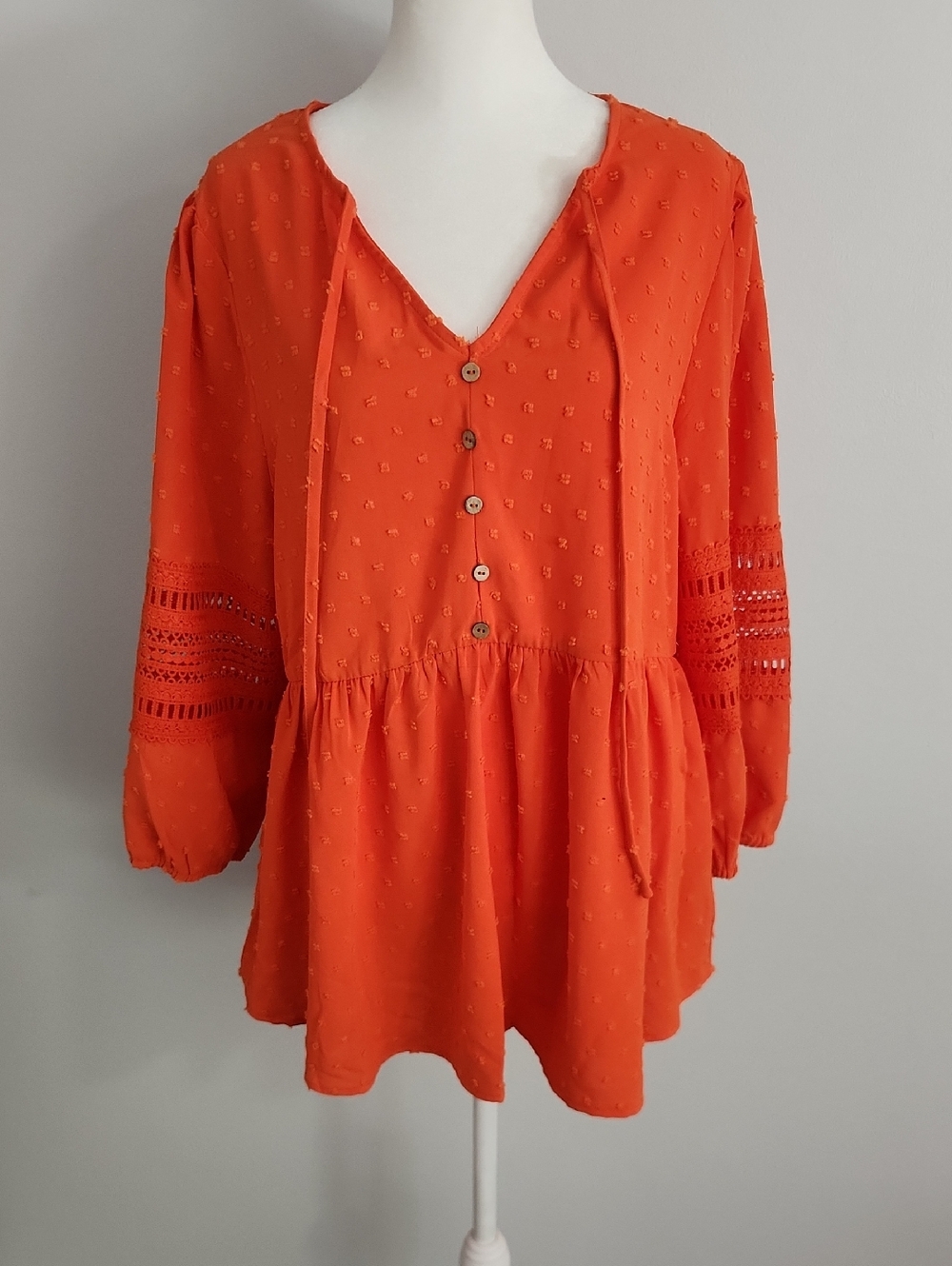 Orange Swiss Dot Peasant Blouse - Women Tops